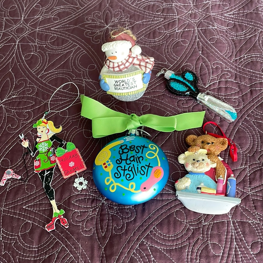 Bundle of 5 great hairdresser Christmas ornaments perfect gifts new condition
